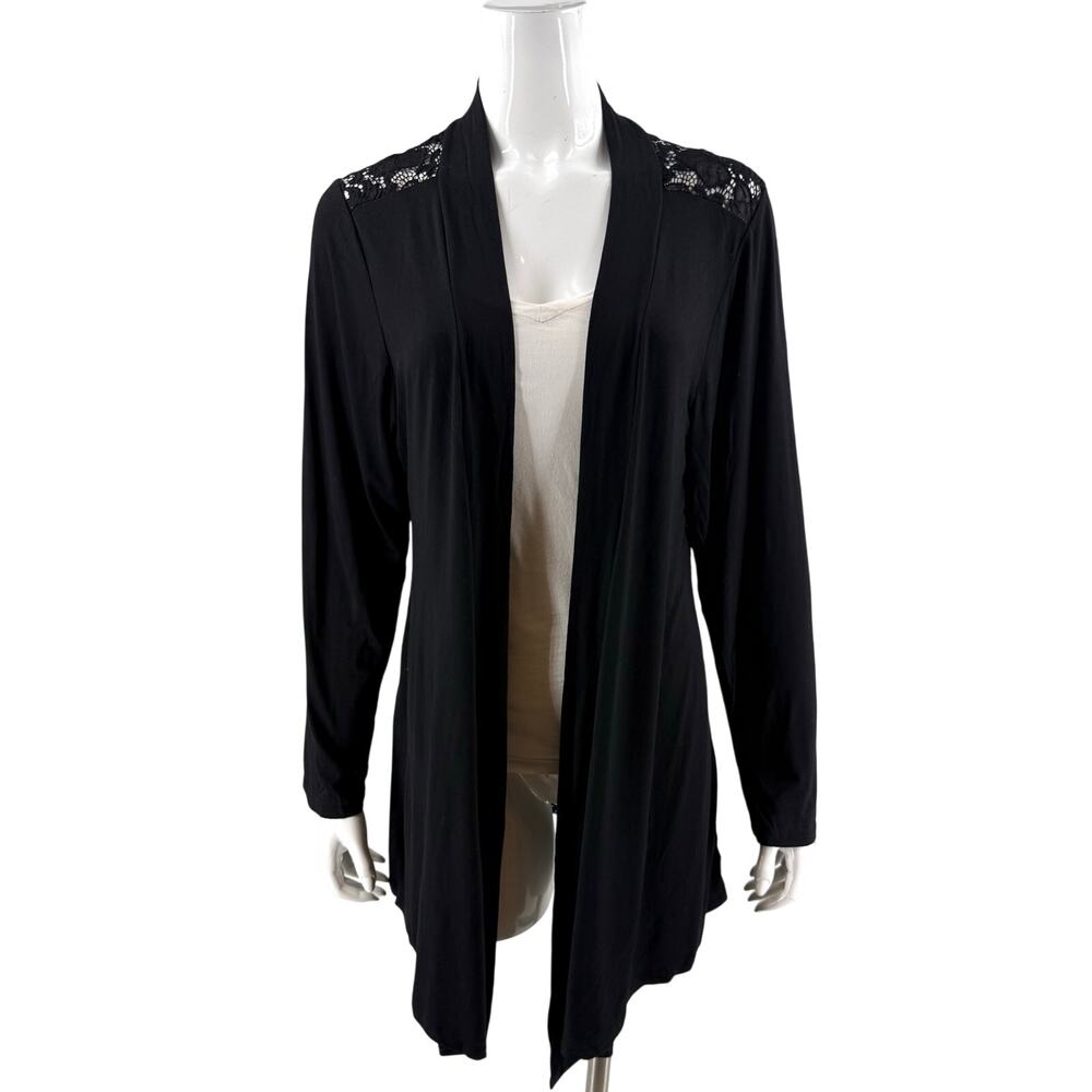 Arianna by Howard's Womens Cardigan Top Size L / XL Black Lace Back Open Front